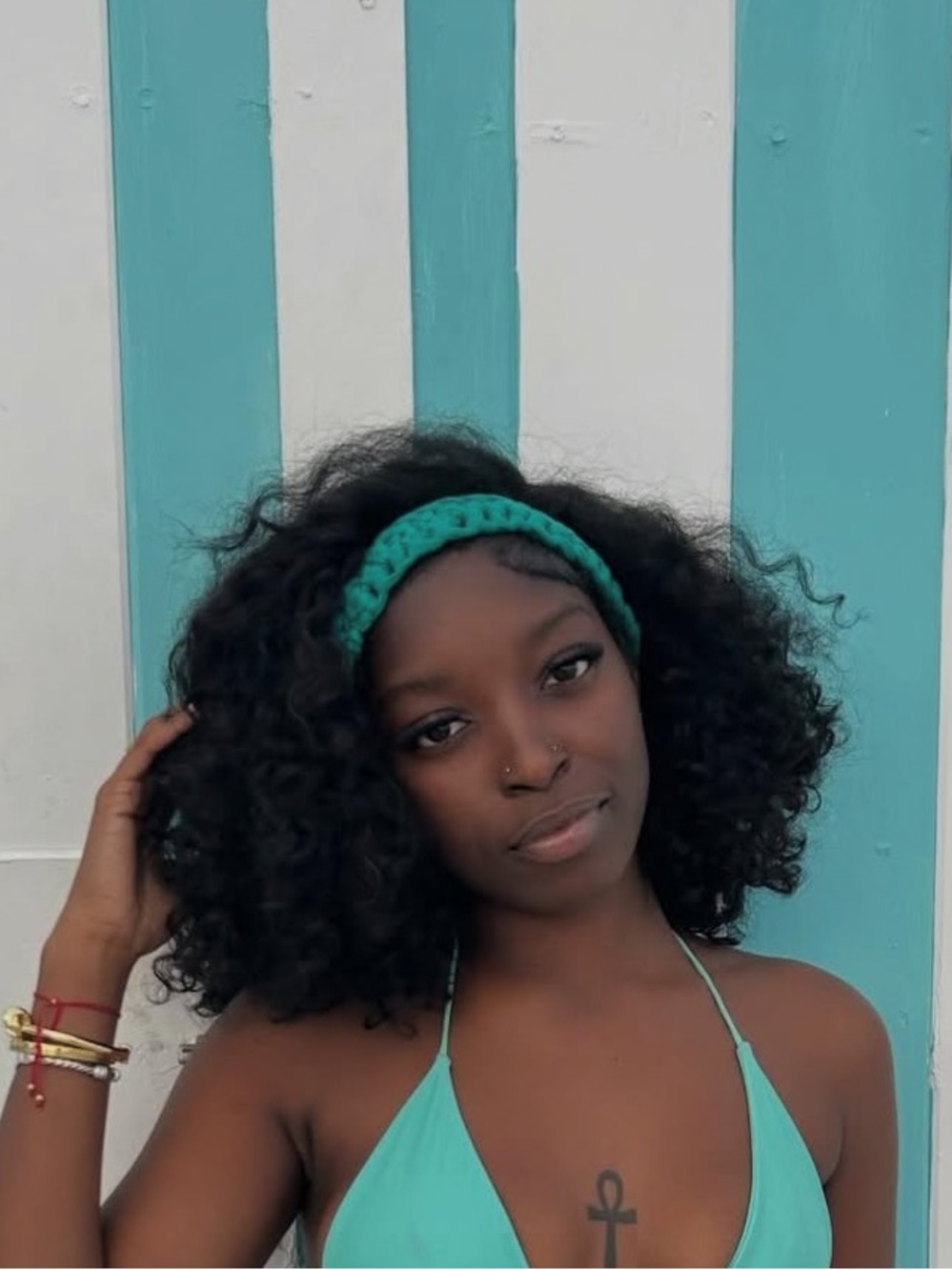 4 PCS SWIMSUIT Turquoise String Triangle Bikini Set - Picture 2 of 3